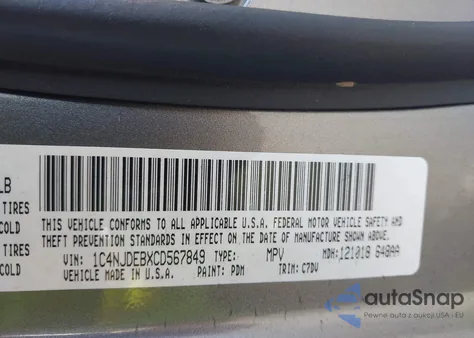 2012 Jeep Compass Latitude from USA, damaged, VIN 1C4NJDEBXCD567849